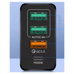 MOCNA ŁADOWARKA SIECIOWA 3XUSB +PD UNIWERSALNA 36W