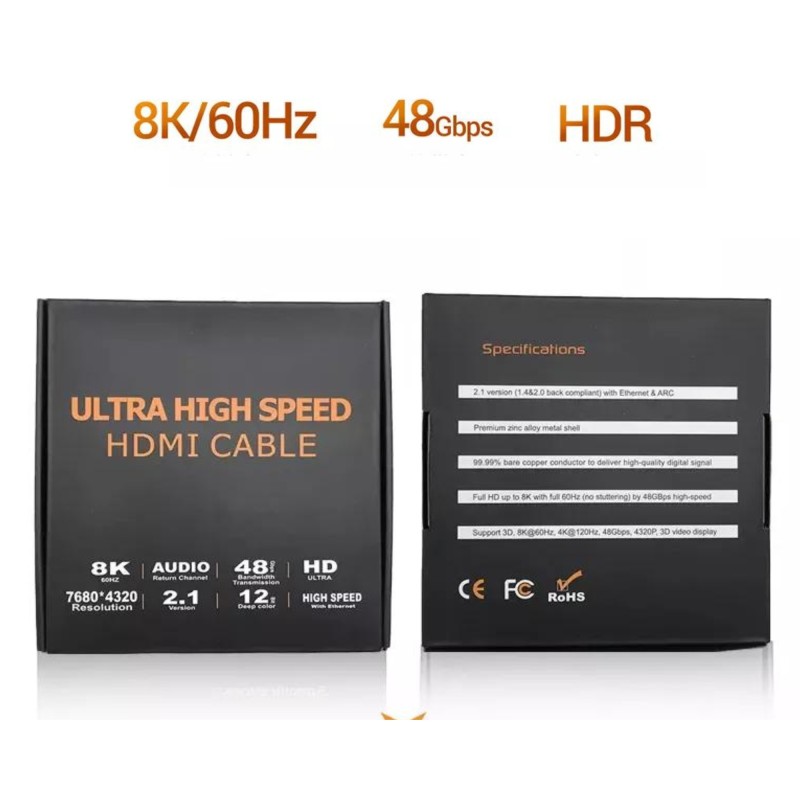 Kabel HDMI 2.1 MIEDŹ 8K 60HZ 4K 120Hz 48Gbps 1m