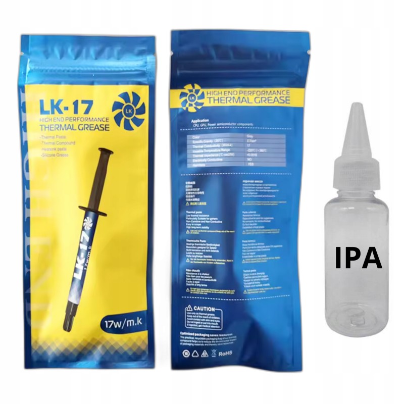 Pasta termoprzewodząca LK-17 Procesora 17,00 W/mK - Strzykawka 2g + IPA Pasta termoprzewodząca LK-17 Procesora 17,00 W/mK - Strzykawka 2g + IPA