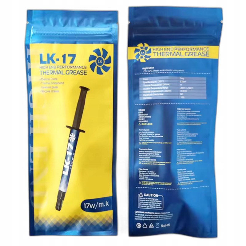 Pasta termoprzewodząca LK-17 Procesora 17,00 W/mK - Strzykawka 2g + IPA Pasta termoprzewodząca LK-17 Procesora 17,00 W/mK - Strzykawka 2g + IPA