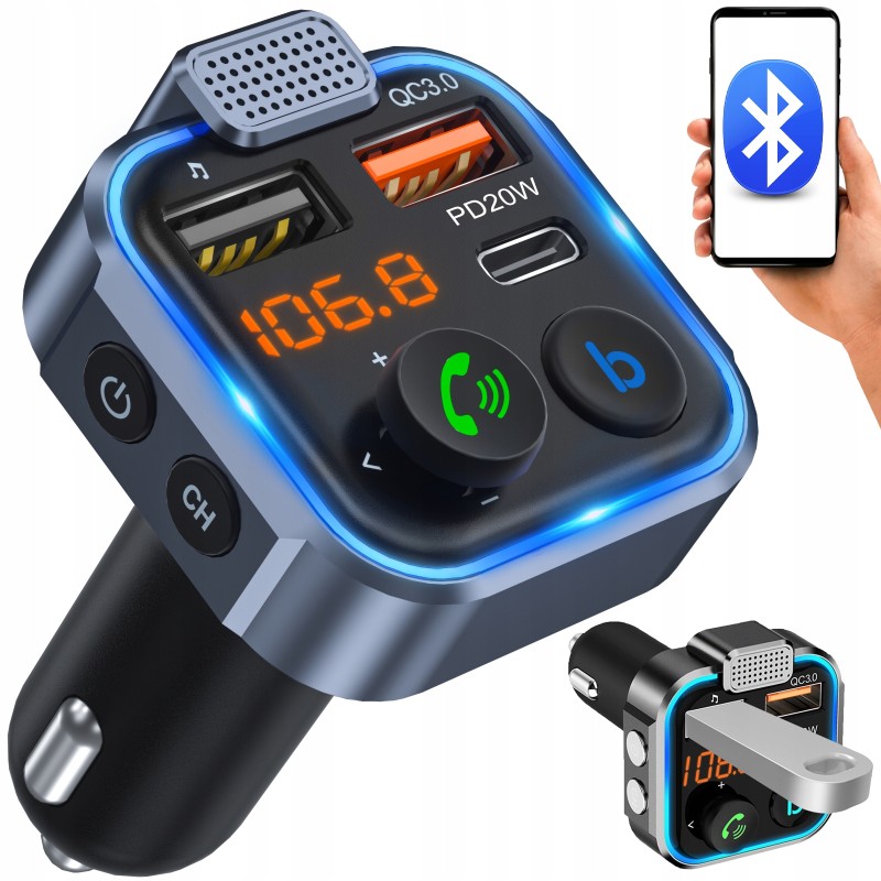 TRANSMITER BLUETOOTH FM AUDIO Samochodowy MP3 BT Do Samochodu Auta RGB TRANSMITER BLUETOOTH FM AUDIO Samochodowy MP3 BT Do Samochodu Auta RGB