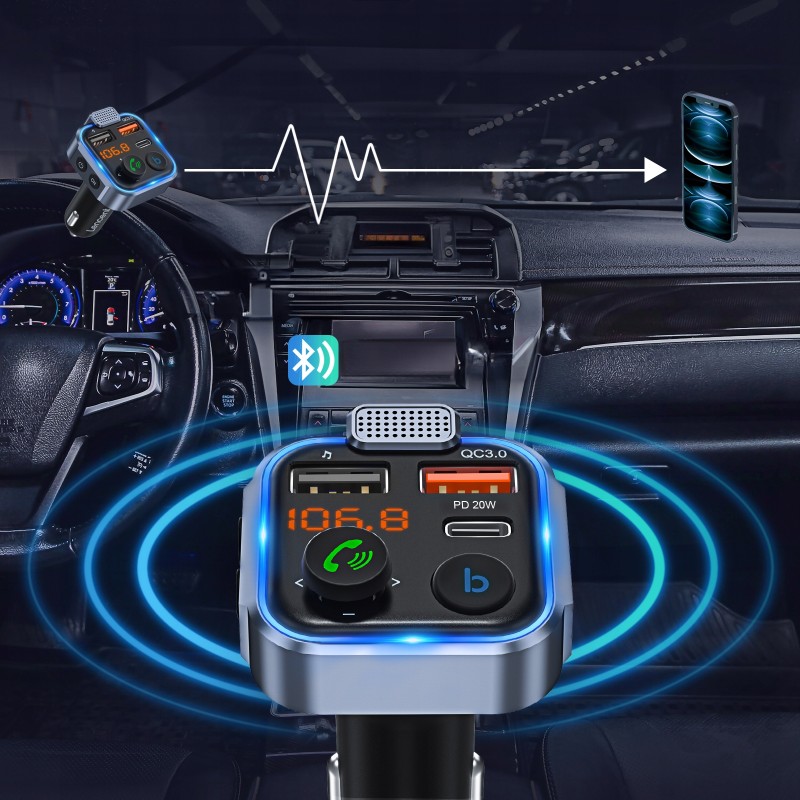 TRANSMITER BLUETOOTH FM AUDIO Samochodowy MP3 BT Do Samochodu Auta RGB TRANSMITER BLUETOOTH FM AUDIO Samochodowy MP3 BT Do Samochodu Auta RGB
