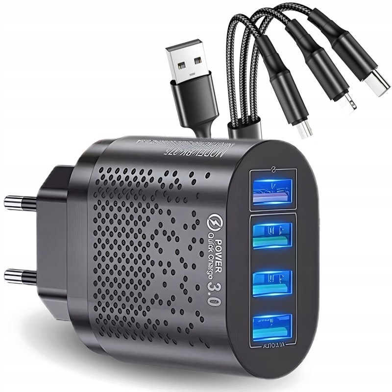 ŁADOWARKA USB C SIECIOWA DO TELEFONU MOCNA QC 3.0 48W KABEL Nylonowy 3w1 ŁADOWARKA USB C SIECIOWA DO TELEFONU MOCNA QC 3.0 48W KABEL Nylonowy 3w1