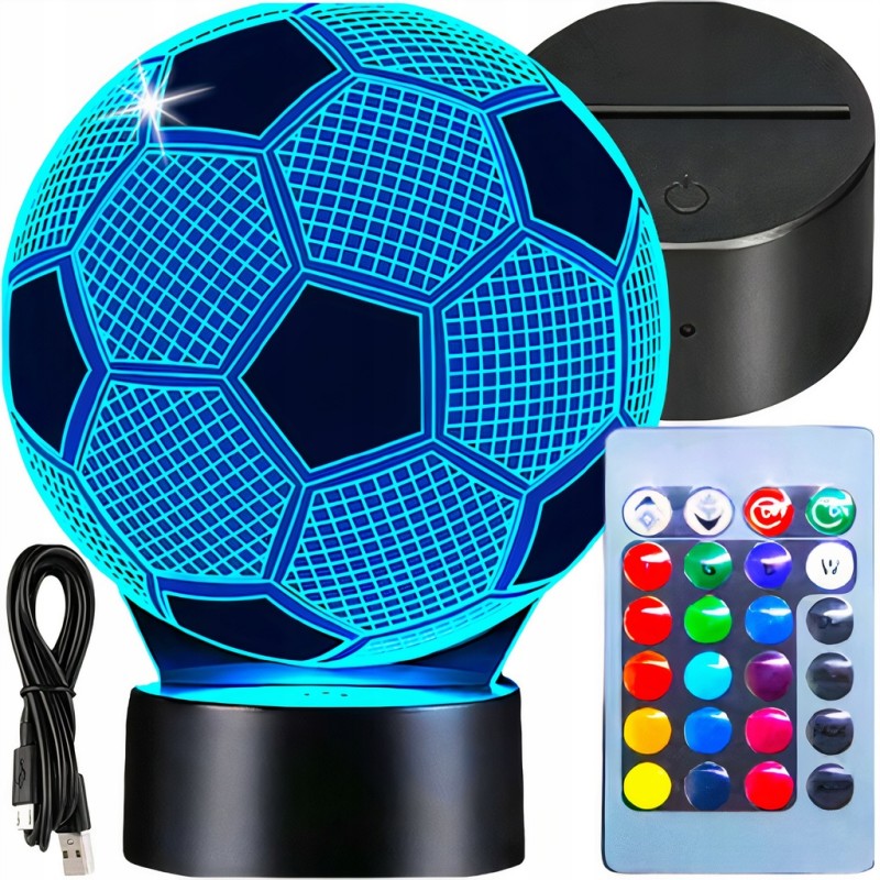 LAMPKA NOCNA LED PIŁKA NOŻNA BIURKOWA DLA DZIECKA NA BIURKO 3D RGB + PILOT LAMPKA NOCNA LED PIŁKA NOŻNA BIURKOWA DLA DZIECKA NA BIURKO 3D RGB + PILOT
