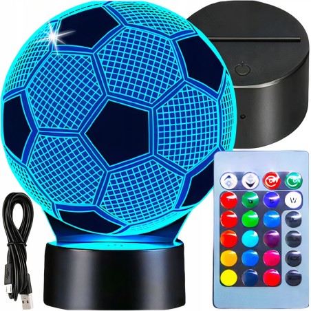 LAMPKA NOCNA LED PIŁKA NOŻNA BIURKOWA DLA DZIECKA NA BIURKO 3D RGB + PILOT